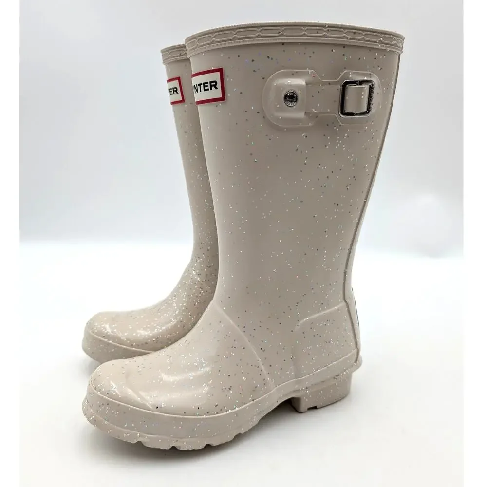 Hunter Original Giant Glitter Waterproof Rain Boots Kids' Ivory Size US13 EU31